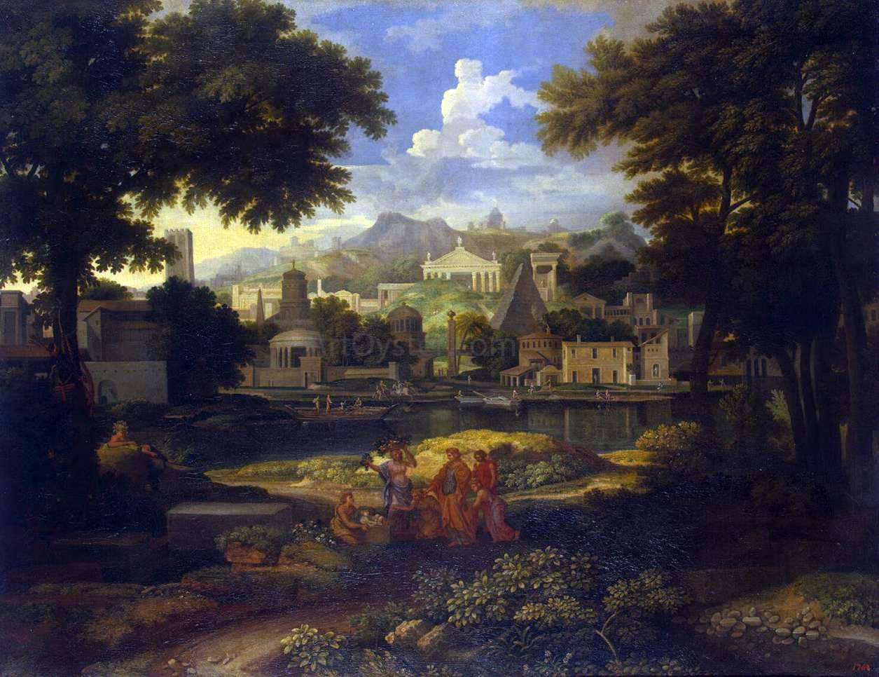  Etienne Allegrain Landscape with the Finding of Moses - Hand Painted Oil Painting
