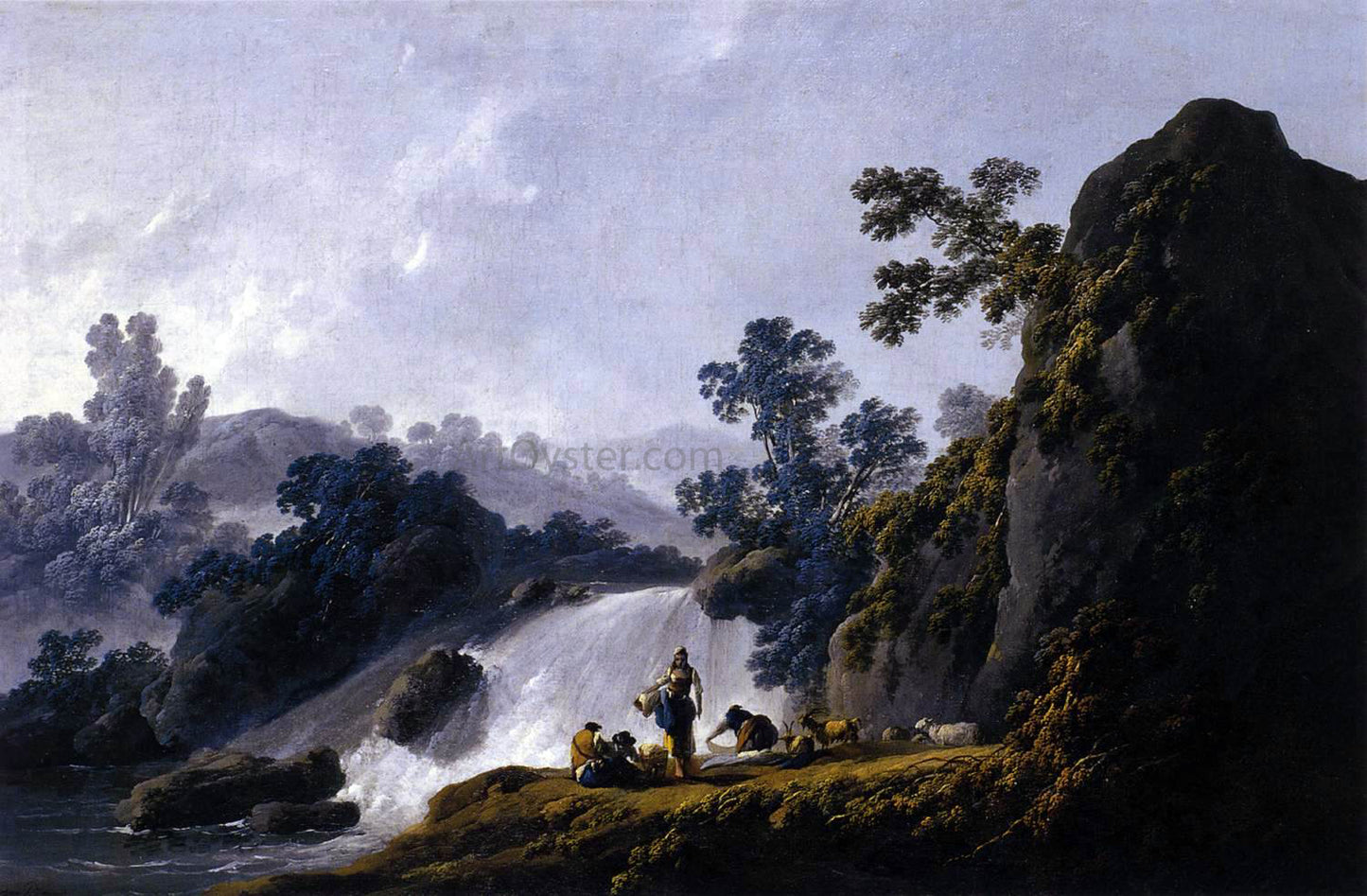  Jean-Baptiste Pillement Landscape with Washerwomen - Hand Painted Oil Painting