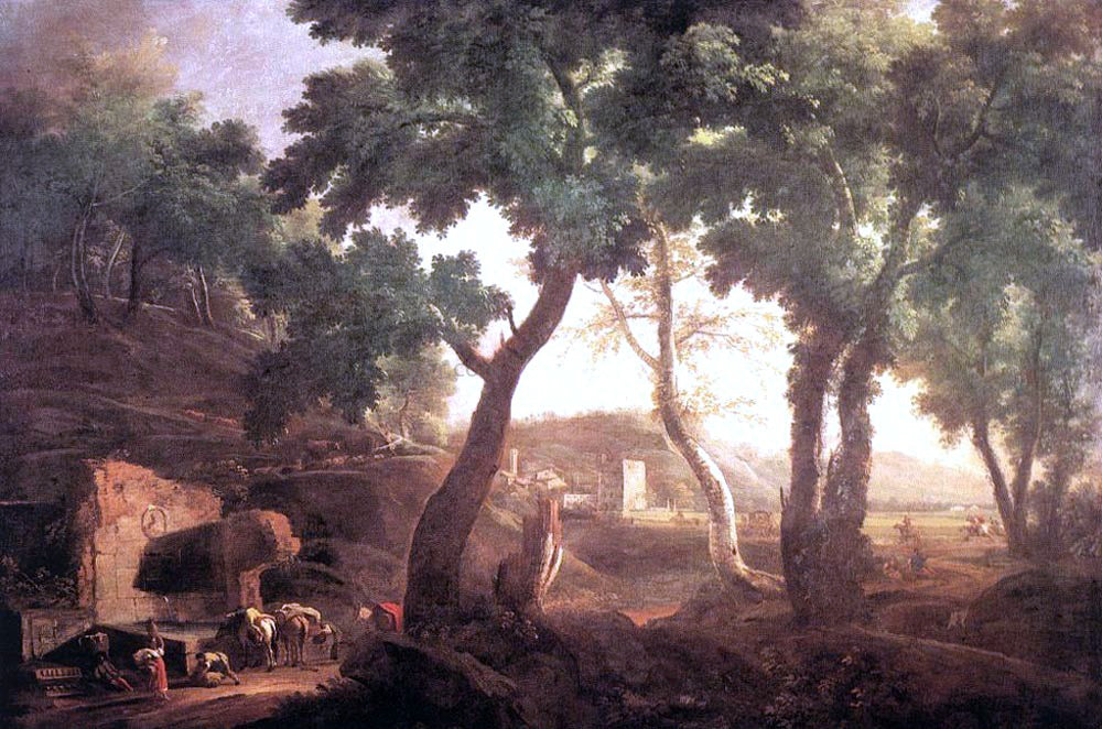  Marco Ricci Landscape with Watering Horses - Hand Painted Oil Painting