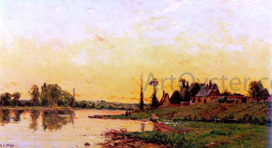  Hippolyte Camille Delpy Lavandiere Pres D'Un Groupe De Maisons - Hand Painted Oil Painting