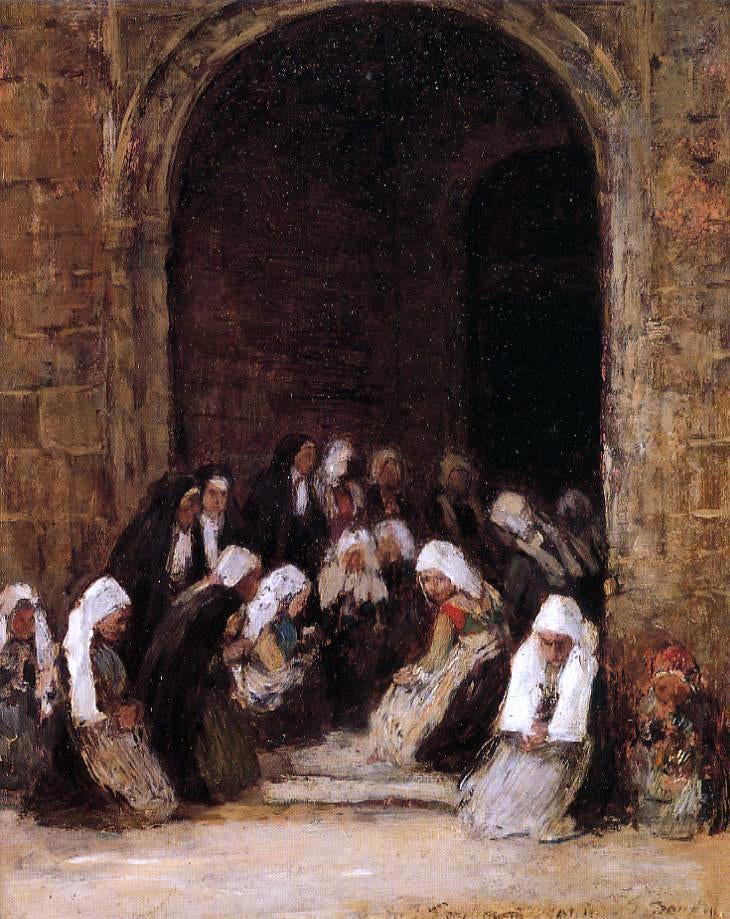  Eugene-Louis Boudin Leaving Mass in Brittany - Hand Painted Oil Painting