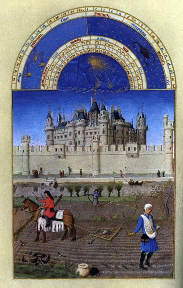  The Johan Limbourg Les tres riches heures du Duc de Berry: Octobre (October) - Hand Painted Oil Painting