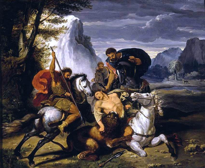  Benigne Gagneraux Lion Hunt - Hand Painted Oil Painting