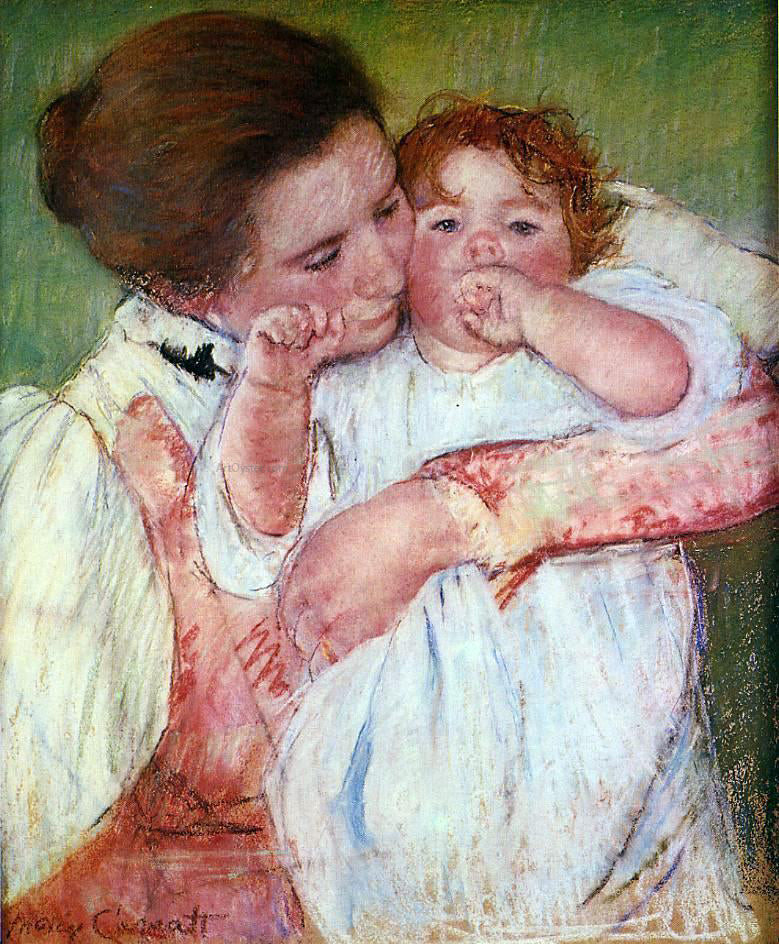  Mary Cassatt Little Ann Sucking Her Finger, Embraced by Her Mother - Hand Painted Oil Painting