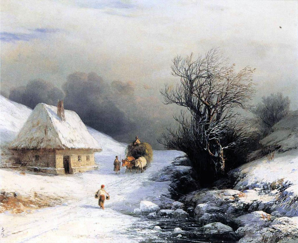  Ivan Constantinovich Aivazovsky Little Russian Ox Cart in Winter - Hand Painted Oil Painting