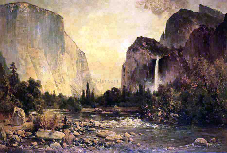  Thomas Hill Lone Fisherman in Yosemite - Hand Painted Oil Painting