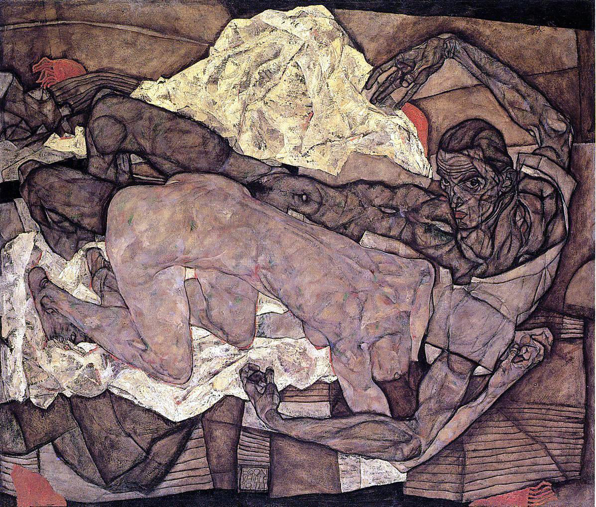  Egon Schiele Lovers: Man and Woman I - Hand Painted Oil Painting