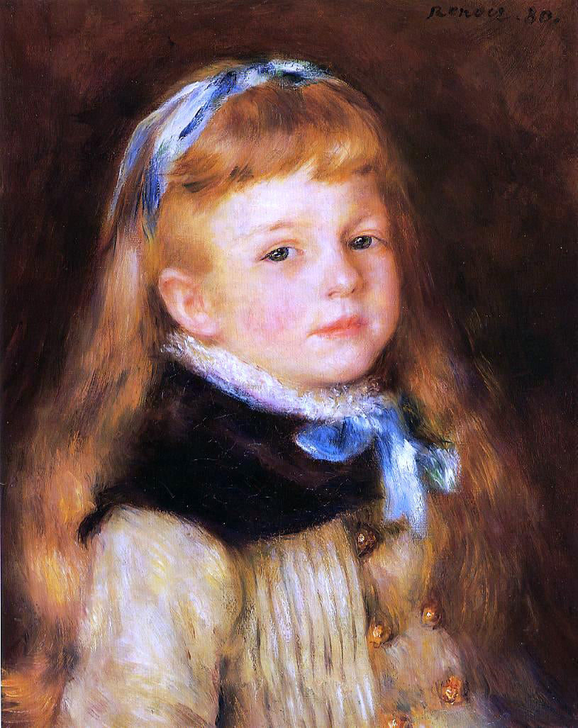  Pierre Auguste Renoir Mademoiselle Grimprel in a Blue Ribbon - Hand Painted Oil Painting