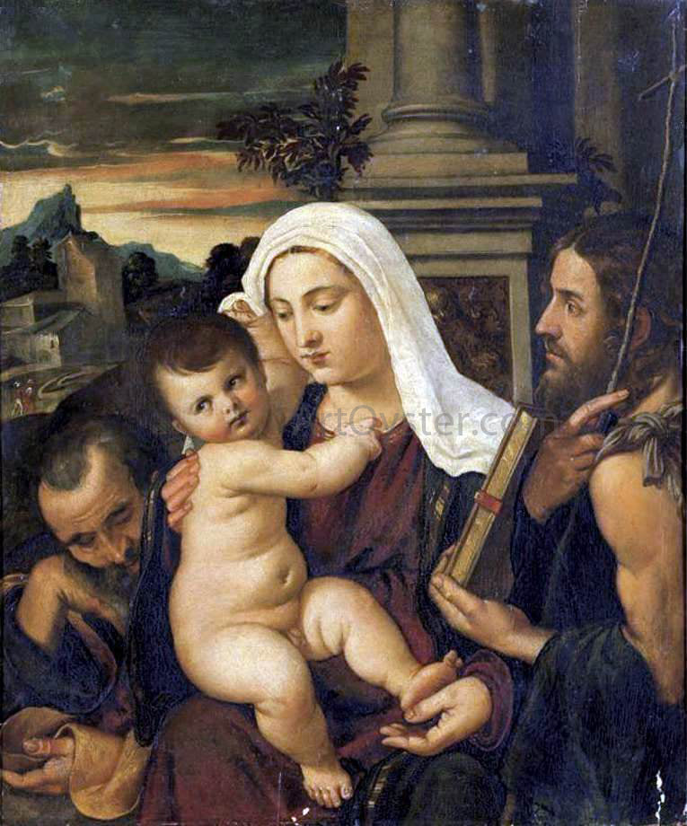  Francesco Vecellio Madonna and Child with Sts Joseph and John the Baptist - Hand Painted Oil Painting