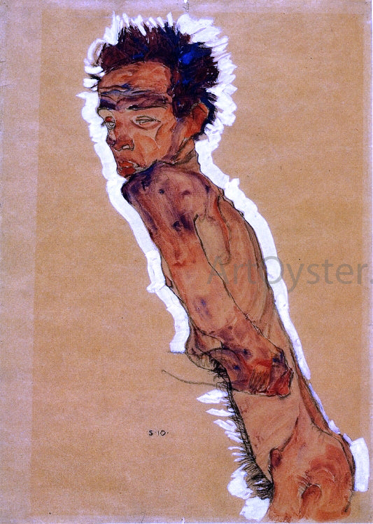  Egon Schiele Male Nude in Profile Facing Left (also known as Self Portrait) - Hand Painted Oil Painting