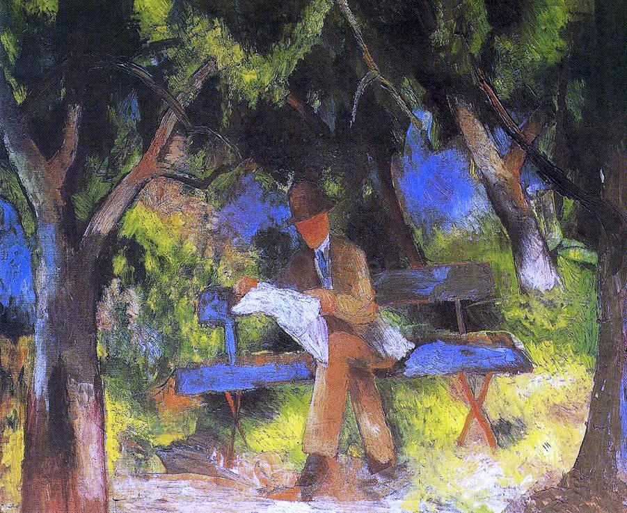  August Macke Man Reading in a Park - Hand Painted Oil Painting