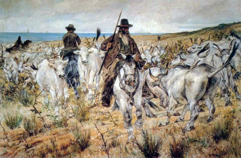  Giovanni Fattori Mandrie Maremmane (also known as I Butteri) - Hand Painted Oil Painting