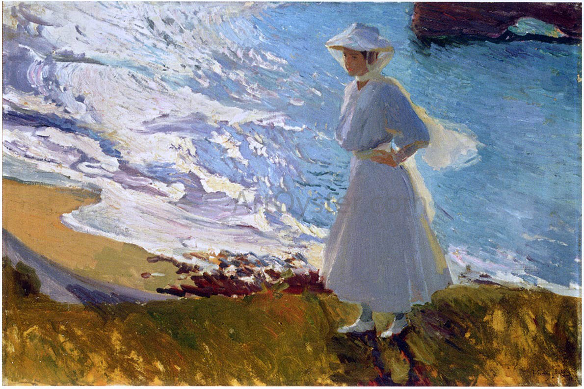  Joaquin Sorolla Y Bastida Maria at the Beach, Biarritz - Hand Painted Oil Painting