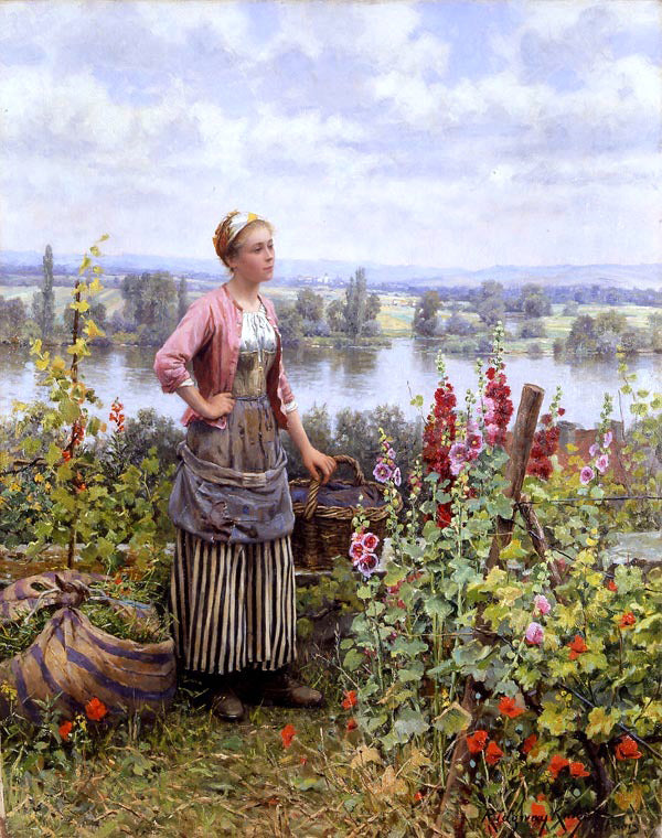  Daniel Ridgway Knight Maria on the Terrace with a Bundle of Grass - Hand Painted Oil Painting