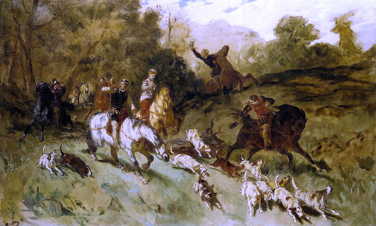  Eugene Louis Lami Marie Stuart at the Hunt - Hand Painted Oil Painting
