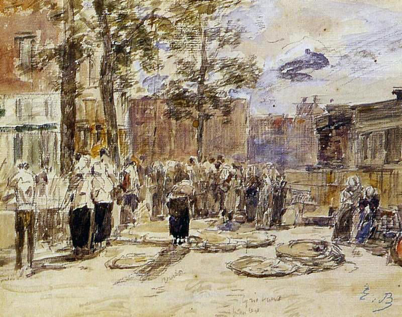  Eugene-Louis Boudin Market Scene - Hand Painted Oil Painting
