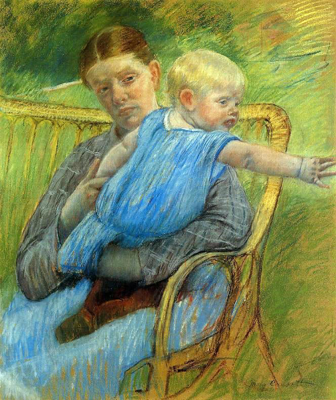  Mary Cassatt Mathilde Holding a Baby Who Reaches out to the Right - Hand Painted Oil Painting