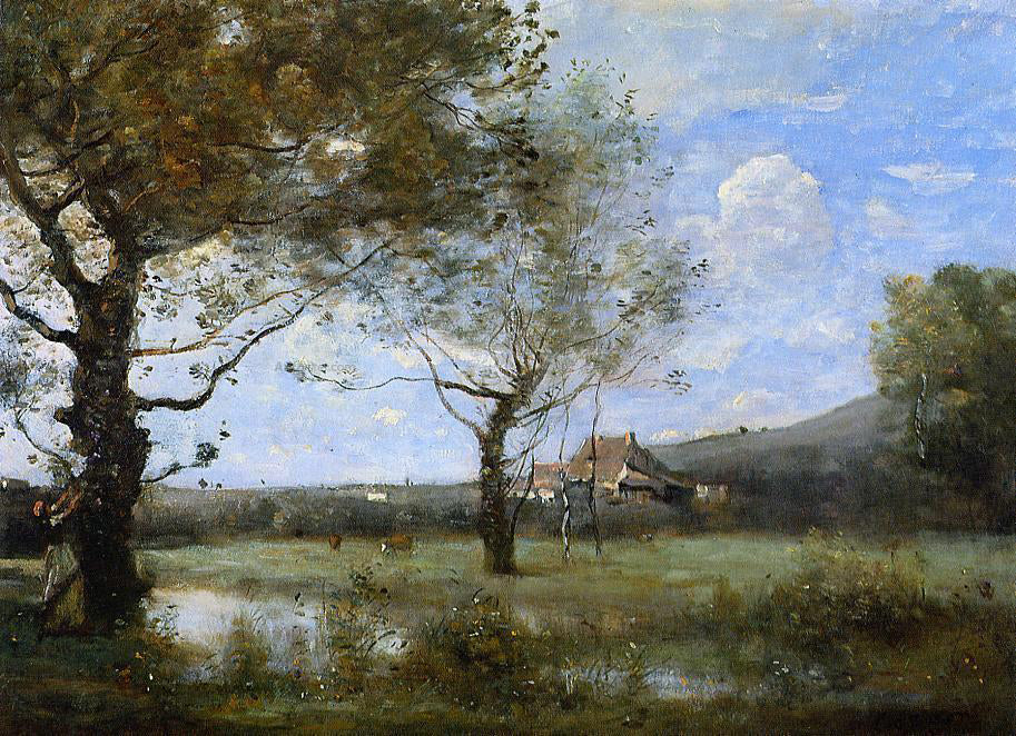  Jean-Baptiste-Camille Corot Meadow with Two Large Trees - Hand Painted Oil Painting