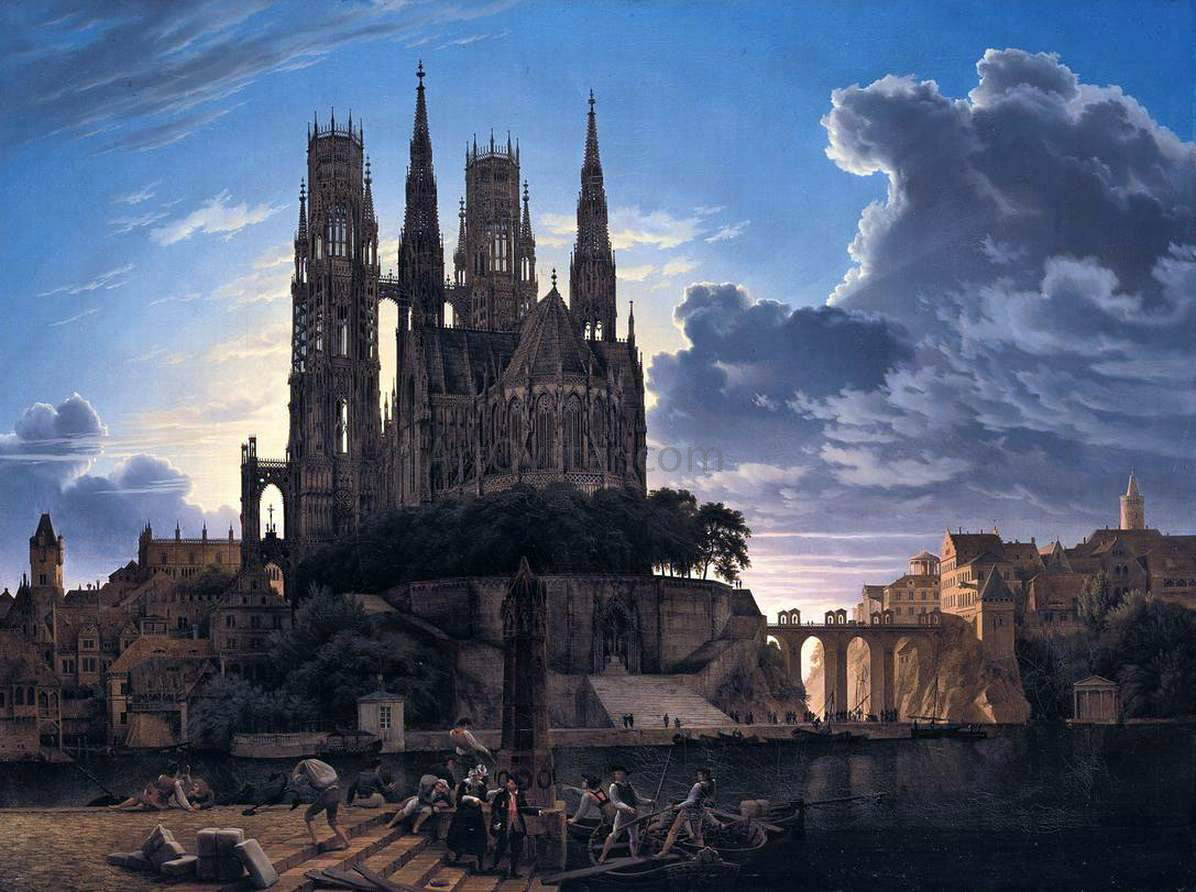  Karl Friedrich Schinkel Medieval Town by Water - Hand Painted Oil Painting