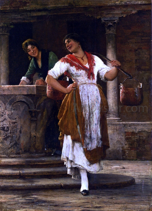  Eugene Von Blass Meeting in the Square - Hand Painted Oil Painting