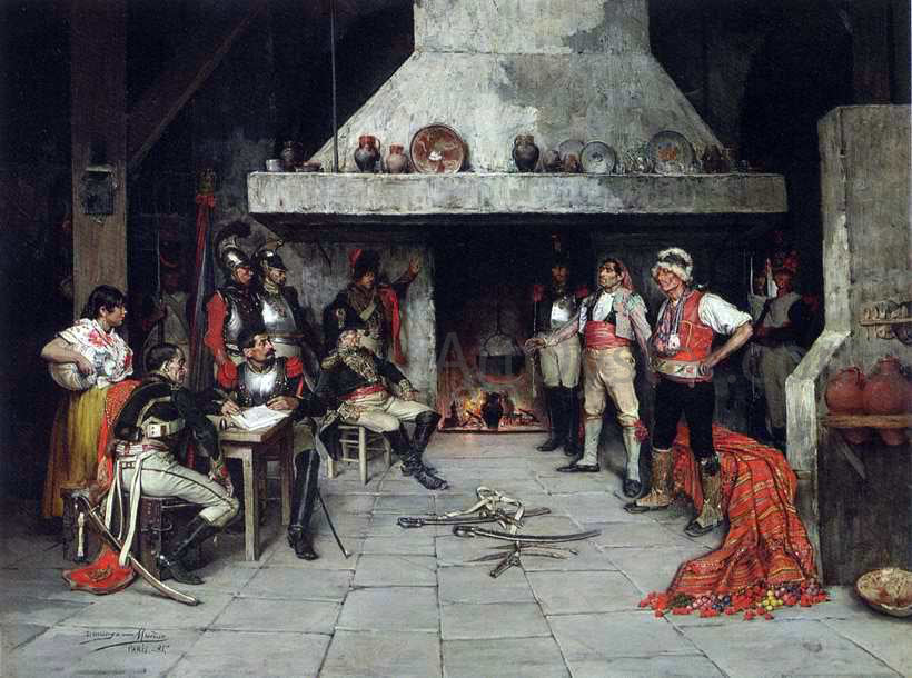  Domingo Munoz Cuesta Militares en la Taberna - Hand Painted Oil Painting