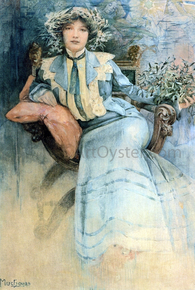  Alphonse Maria Mucha A Mistletoe: Portrait of Mme. Mucha - Hand Painted Oil Painting