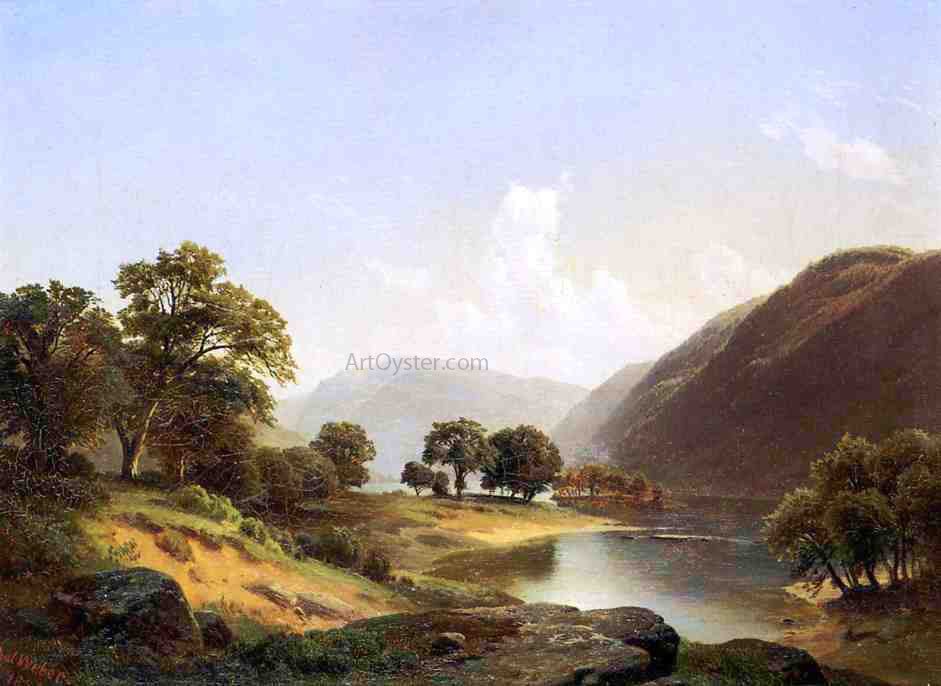  Paul Weber Mountain Landscape with River, Near Philadelphia - Hand Painted Oil Painting
