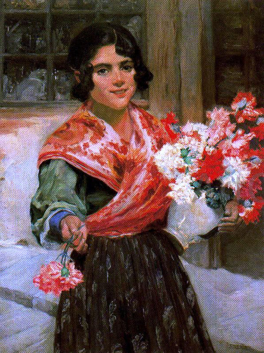  Ignacio Diaz Olano Muchacha con Flores - Hand Painted Oil Painting