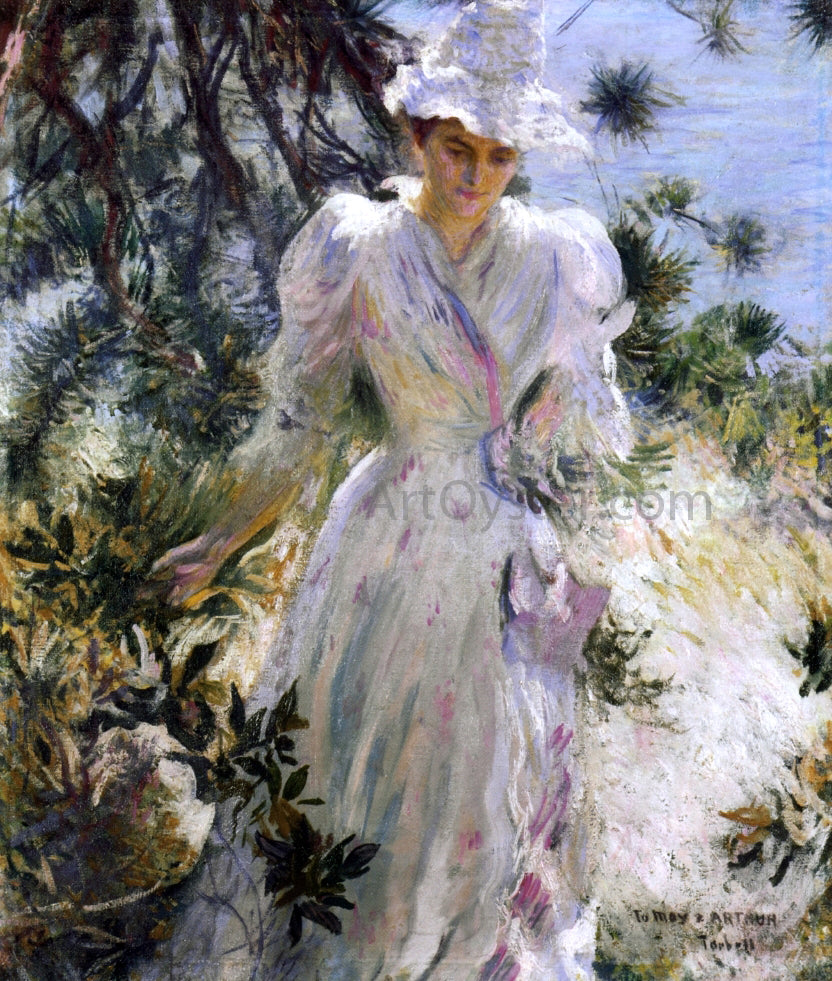  Edmund Tarbell My Wife, Emeline, in a Garden - Hand Painted Oil Painting