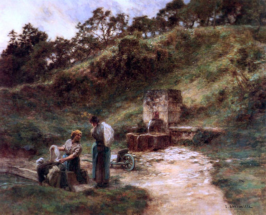  Leon Augustin L'hermitte) Near the Fountain - Hand Painted Oil Painting