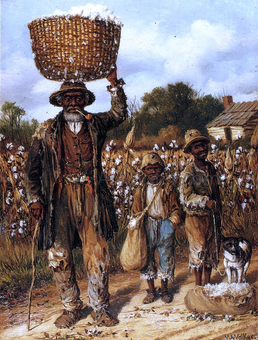  William Aiken Walker Negro Man, Two Boys and Dog in Cotton Field - Hand Painted Oil Painting