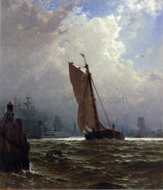  Alfred Thompson Bricher New York Harbor with the Brooklyn Bridge Under Construction - Hand Painted Oil Painting