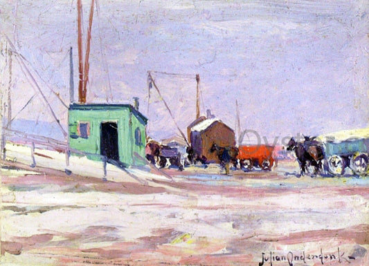  Julian Onderdonk Noontime on the Docks, Hudson River and 85th Street - Hand Painted Oil Painting