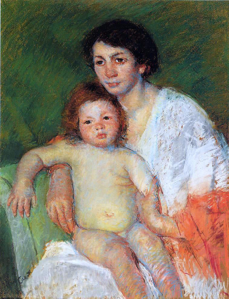  Mary Cassatt Nude Baby on Mother's Lap Resting Her Arm on the Back of the Chair - Hand Painted Oil Painting