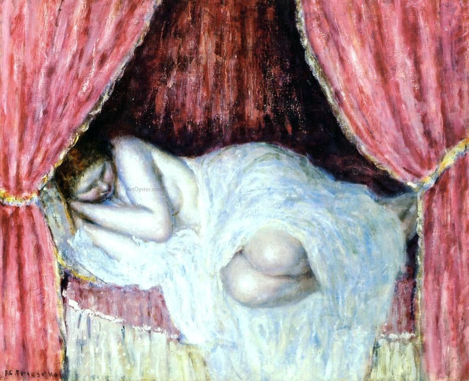  Frederick Carl Frieseke Nude Behind Red Curtains - Hand Painted Oil Painting