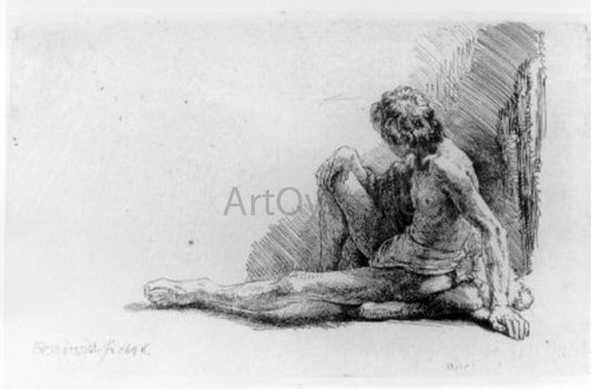  Rembrandt Van Rijn The Nude Man Seated on the Ground with One Leg Extended - Hand Painted Oil Painting
