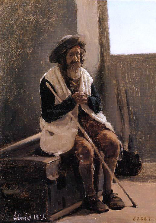  Jean-Baptiste-Camille Corot Old Man Seated on Corot's Trunk - Hand Painted Oil Painting