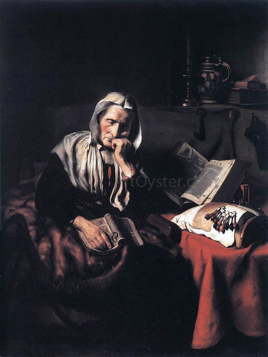  Nicolaes Maes Old Woman Dozing - Hand Painted Oil Painting