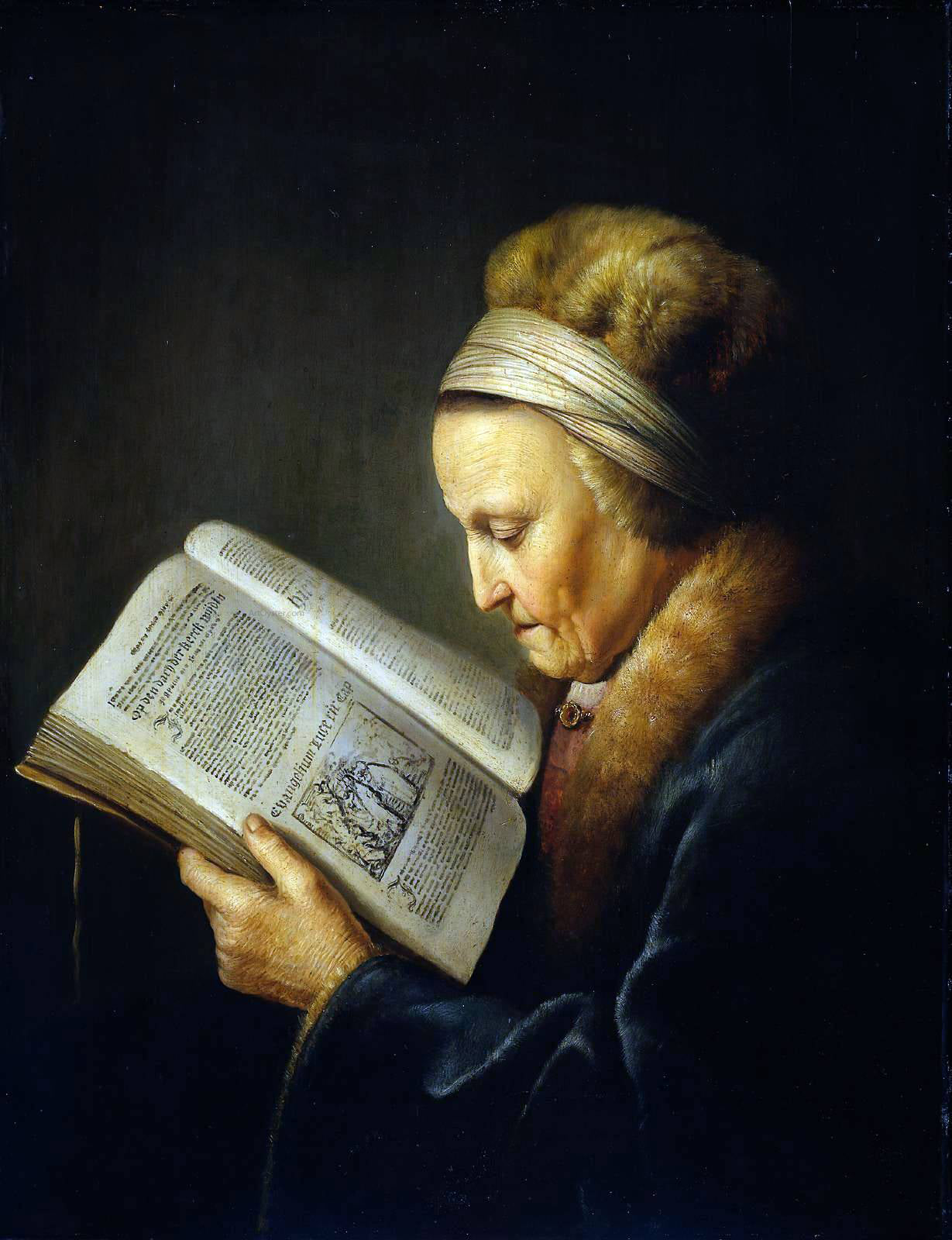  Gerrit Dou Old Woman Reading a Lectionary - Hand Painted Oil Painting