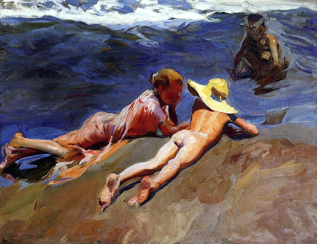  Joaquin Sorolla Y Bastida On the Sand, Valencia Beach - Hand Painted Oil Painting