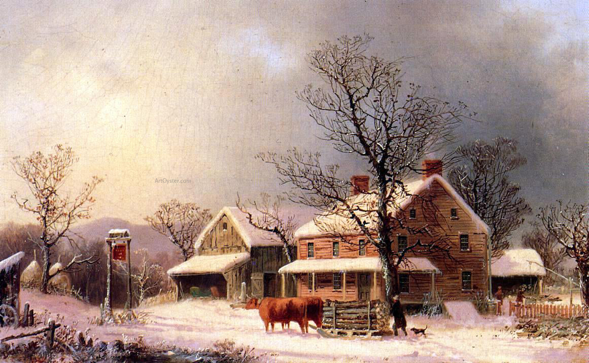  George Henry Durrie Oxen Hauling Logs on a Sled - Hand Painted Oil Painting