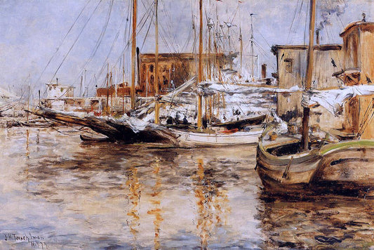  John Twachtman Oyster Boats, North River - Hand Painted Oil Painting