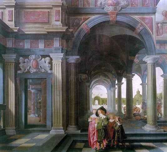  Dirck Van Delen Palace Courtyard with Figures - Hand Painted Oil Painting