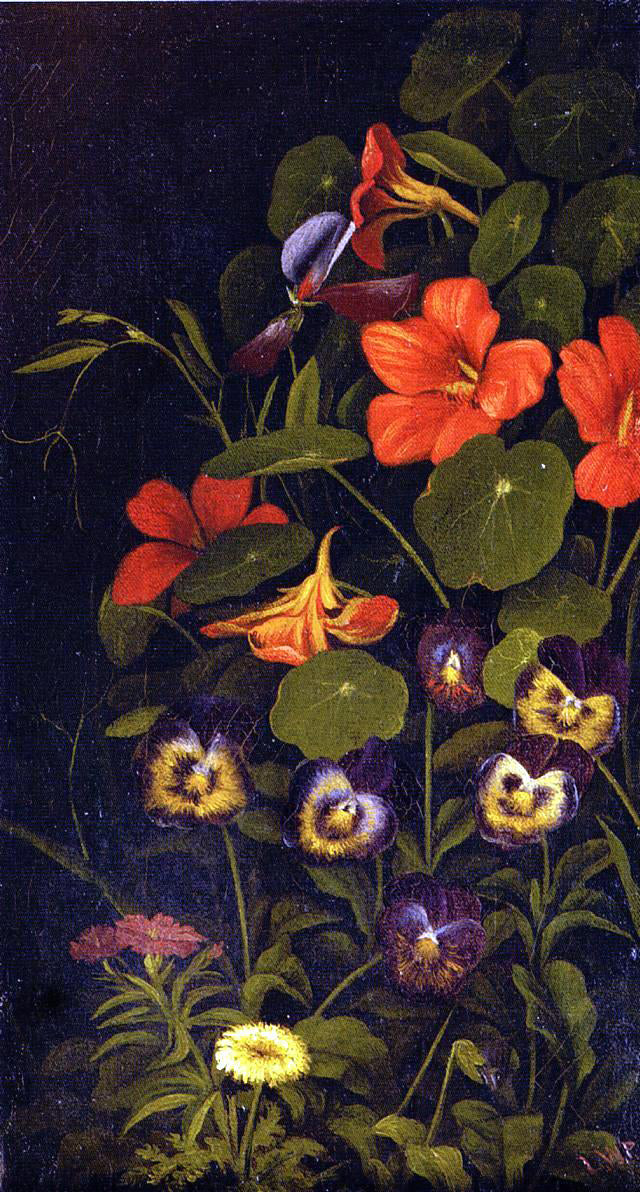  Levi Wells Prentice Pansies and Nasturtiums - Hand Painted Oil Painting
