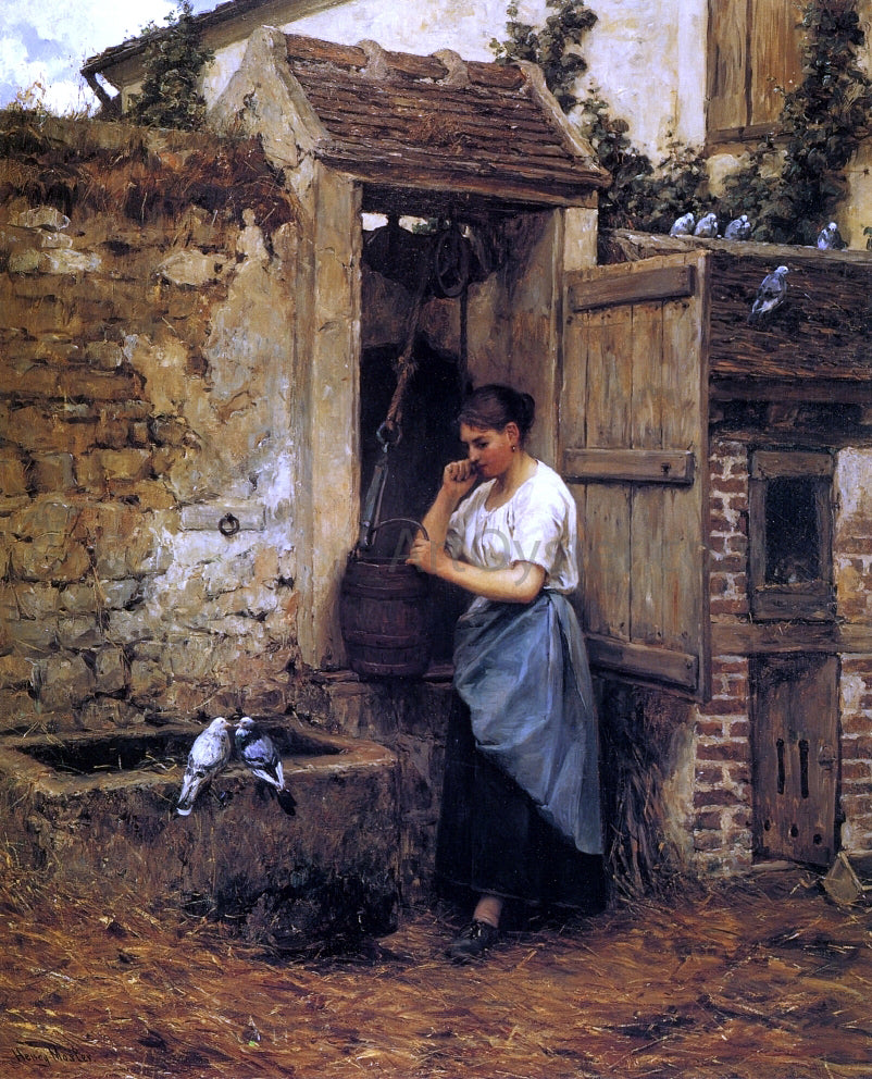  Henry Mosler Peasant Girl and Doves - Hand Painted Oil Painting