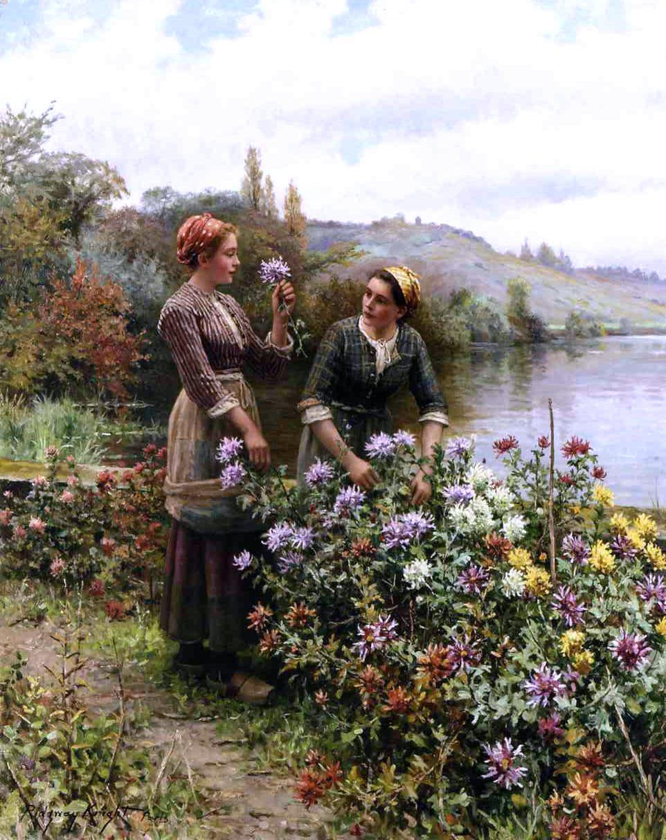  Daniel Ridgway Knight Peasant Girls in Flower Garden - Hand Painted Oil Painting