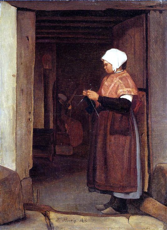  Francois Bonvin Peasant Knitting - Hand Painted Oil Painting