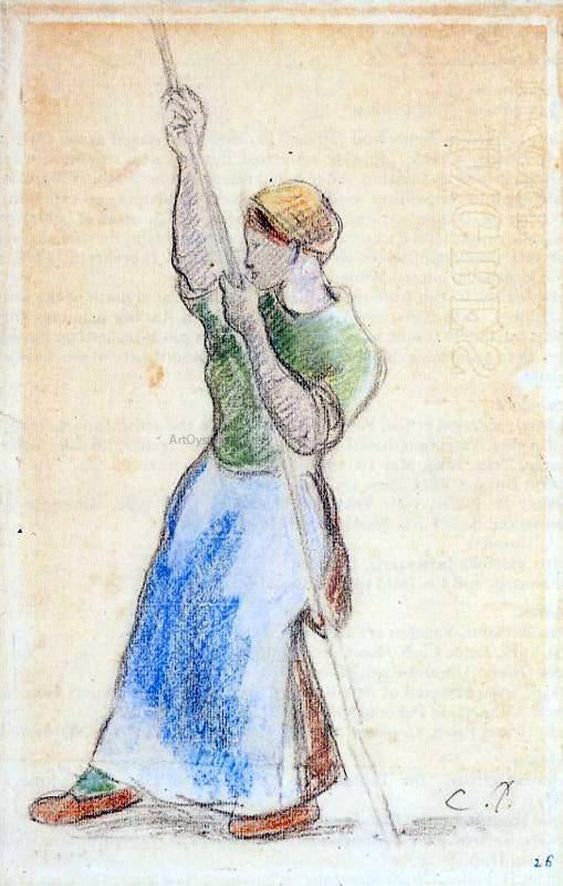  Camille Pissarro Peasant Planting Pea Sticks - Hand Painted Oil Painting