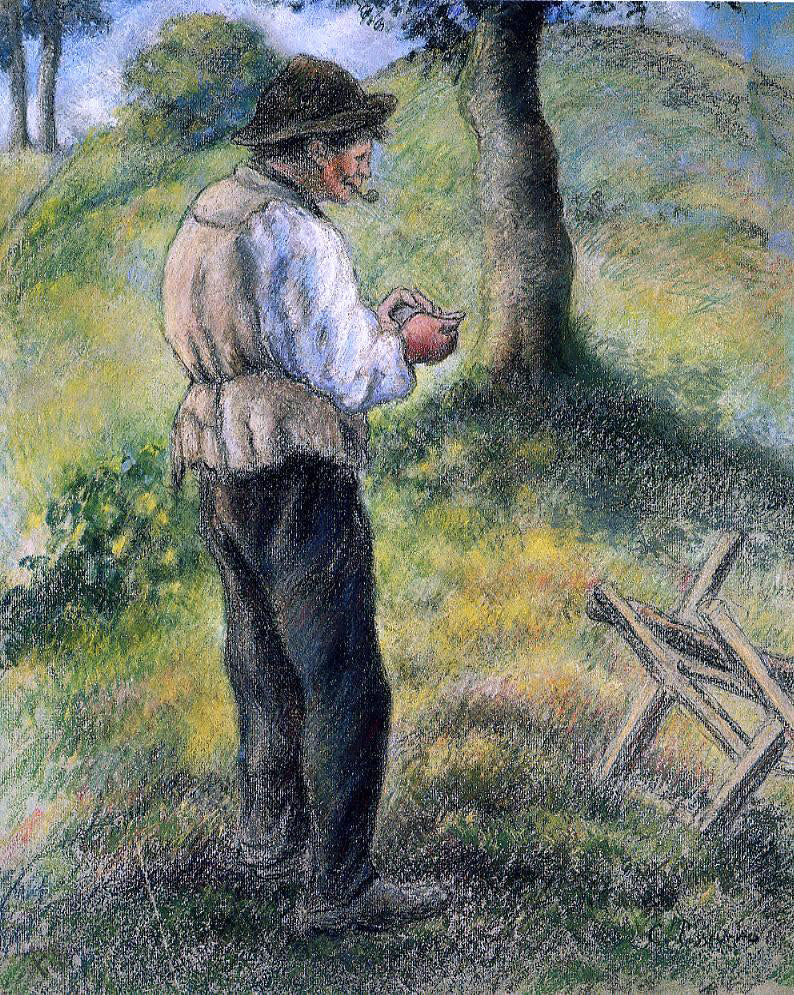  Camille Pissarro Pere Melon Lighting His Pipe - Hand Painted Oil Painting