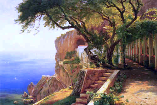  Carl Fredrik Aagard A Pergola in Amalfi - Hand Painted Oil Painting